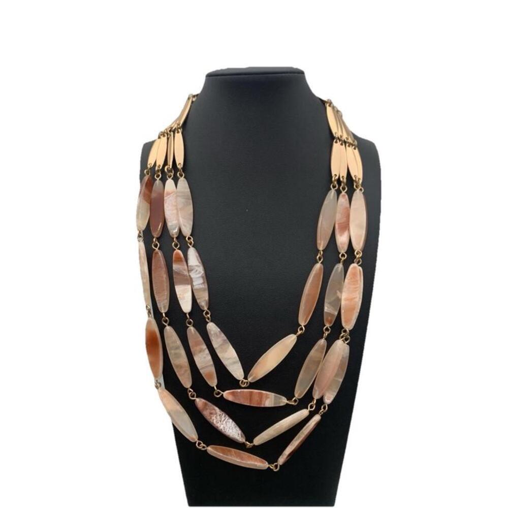 Stella & Ruby Gold Tone & Marbled‎ Pink Acrylic Multi-Strand Layered Necklace